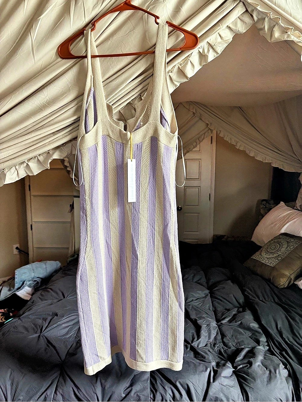 House of Harlow 1960 Striped Maxi Dress in Purple & Cream NWT
